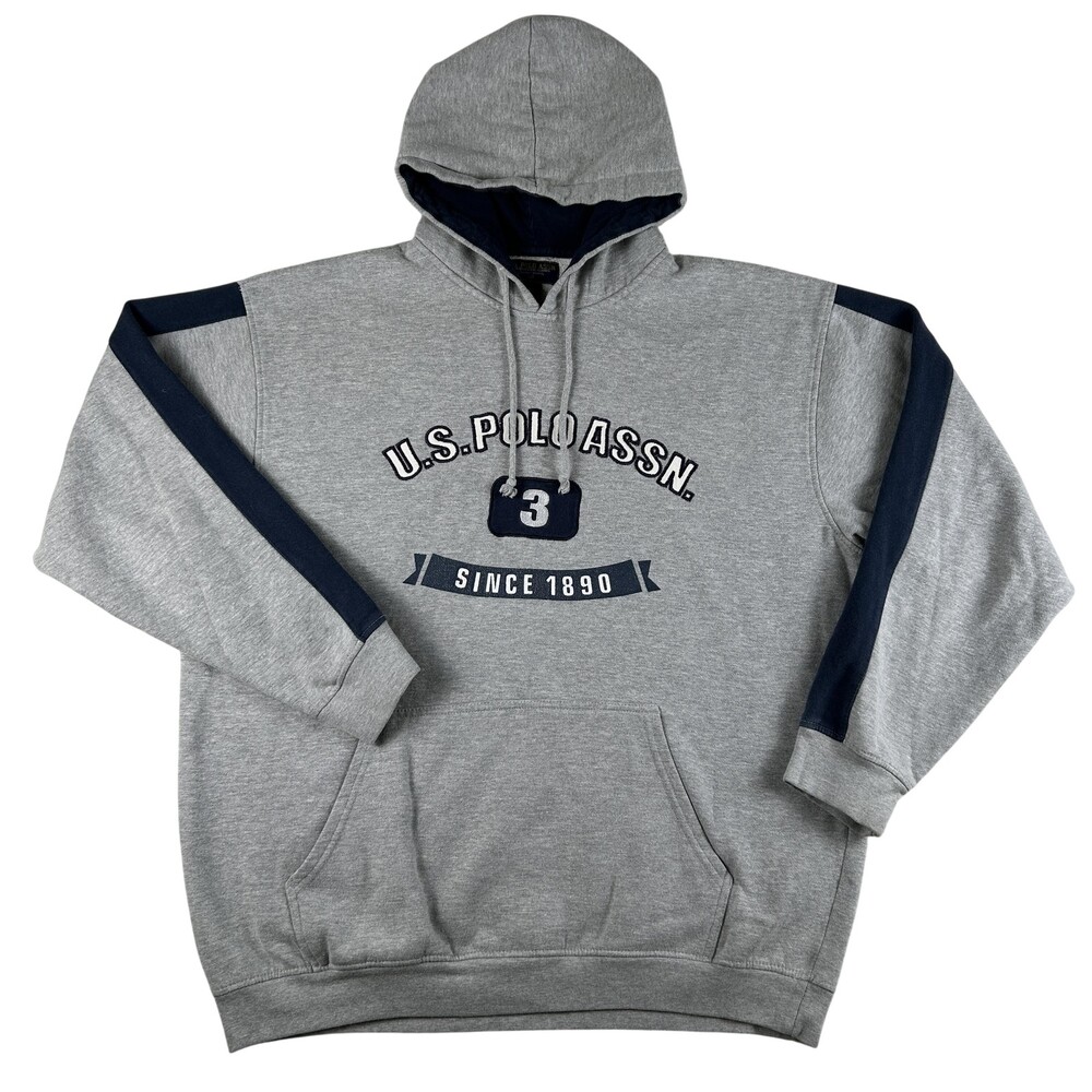 Vintage U.S. Polo Assn Hoodie Mens XL Pullover Fleece Sweatshirt 3 Graphic Logo